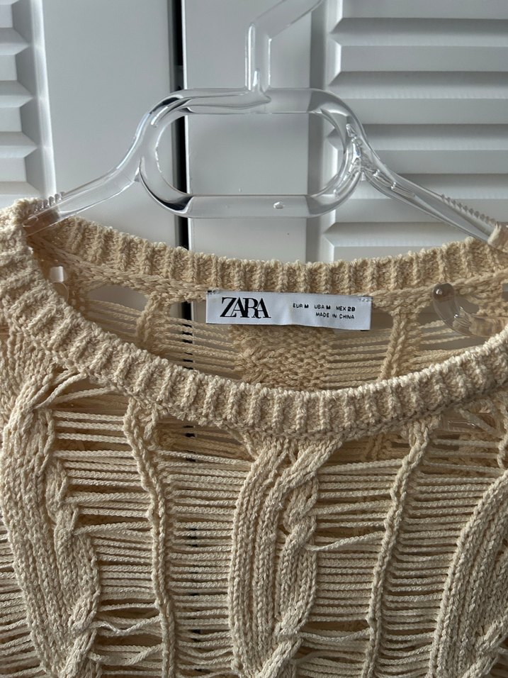 Zara Bej Bohem Örgü Kadın Kazak - Görsel 3