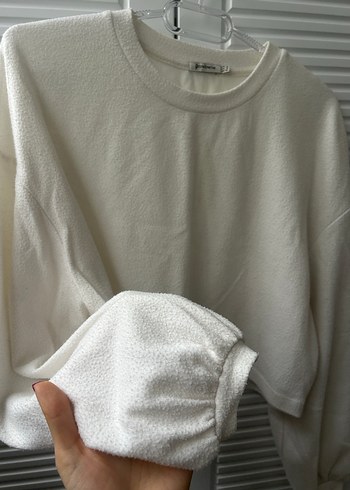 Stradivarius- Beyaz Kadın Keten Sweatshirt - Görsel 2