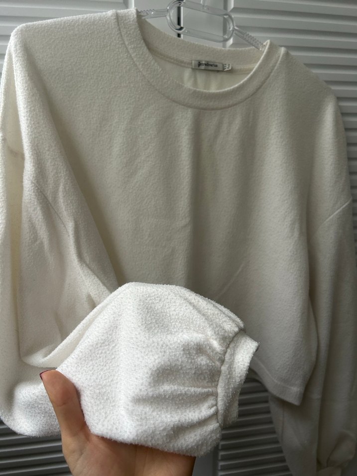 Stradivarius- Beyaz Kadın Keten Sweatshirt - Görsel 2