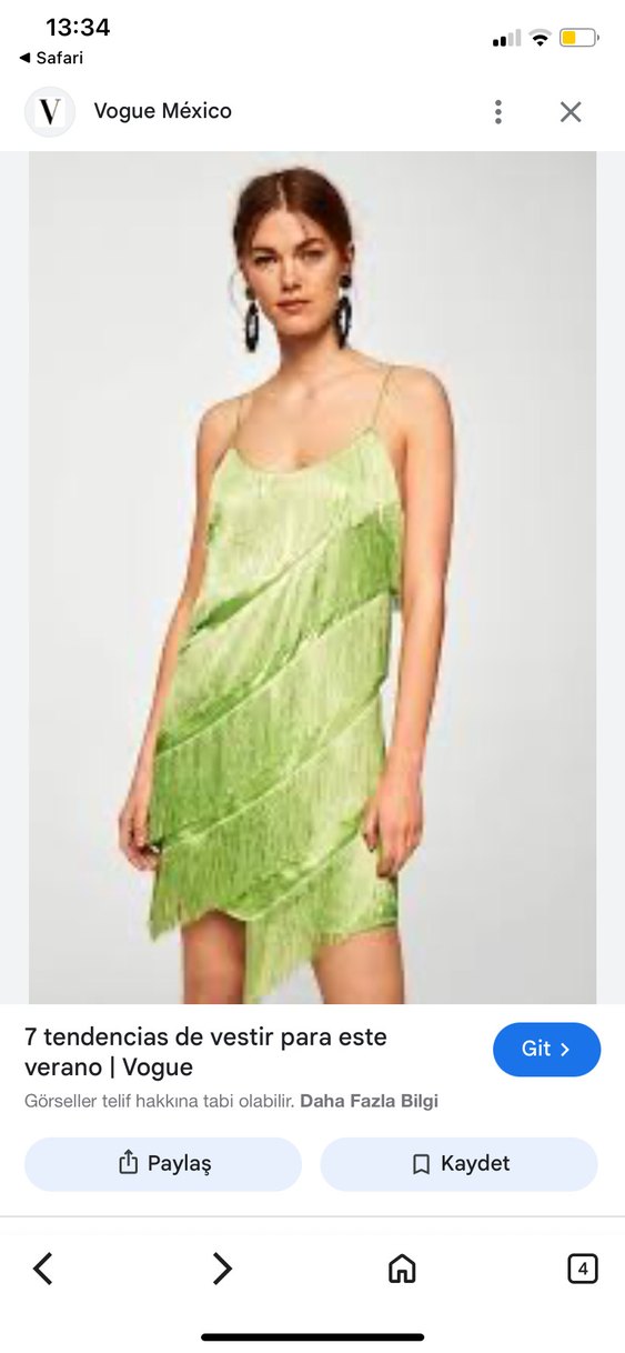 Yeşil Drapeli Mini Askılı Elbise - Görsel 4