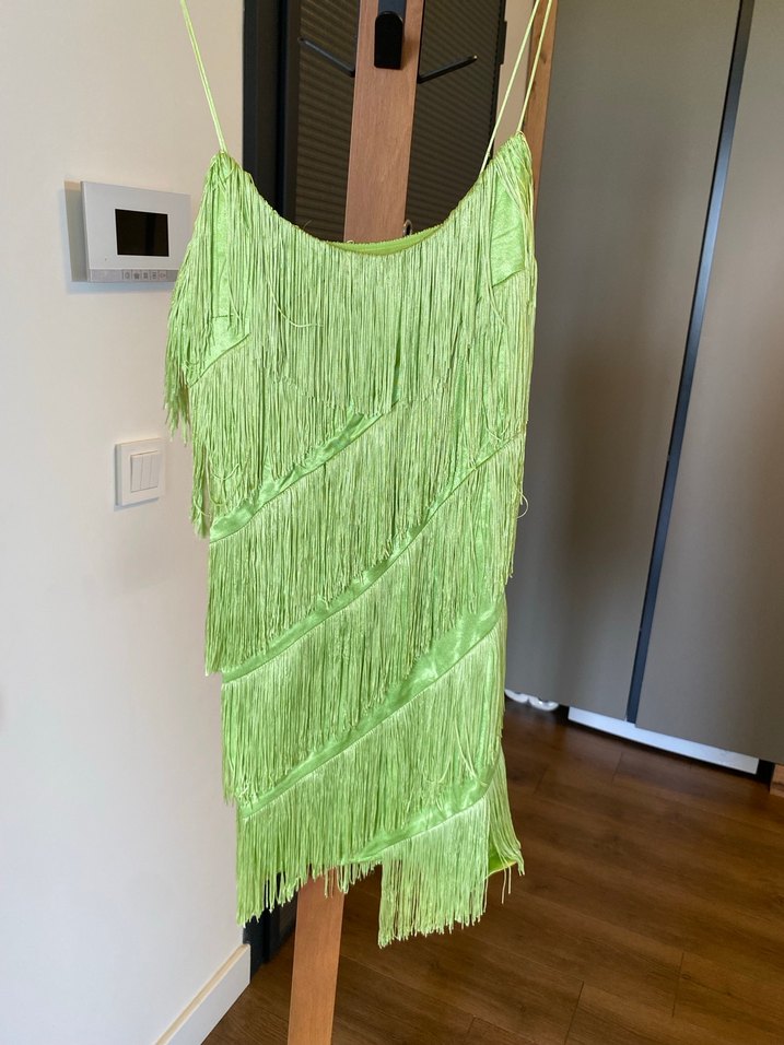 Yeşil Drapeli Mini Askılı Elbise - Görsel 3