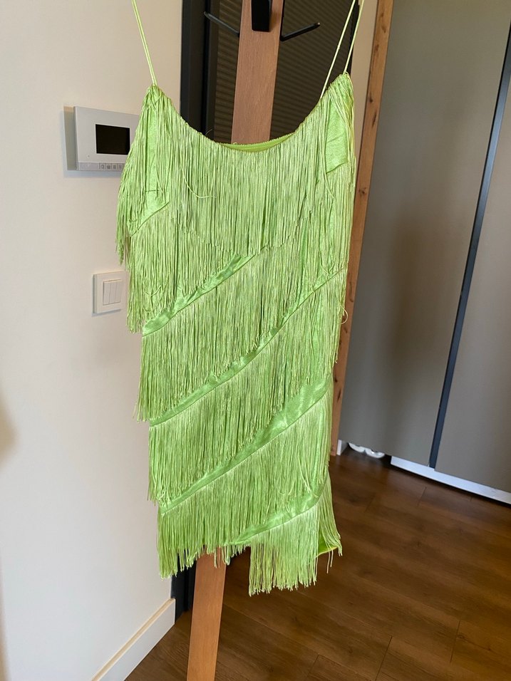 Yeşil Drapeli Mini Askılı Elbise - Görsel 2