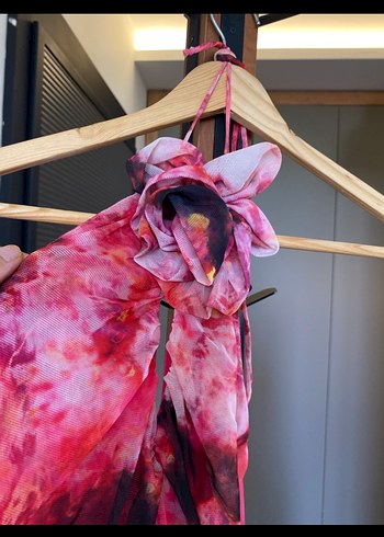 Pembe Drapeli Bağlamalı Elbise - Görsel 2