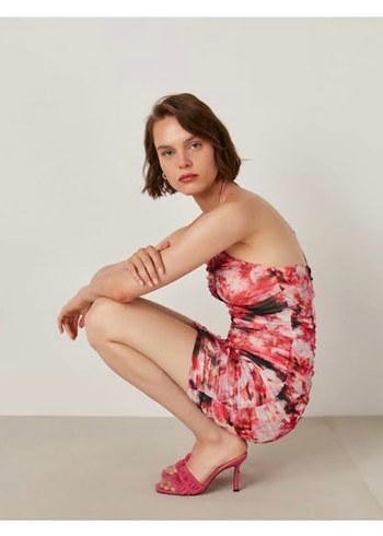 Pembe Drapeli Bağlamalı Elbise - Görsel 5