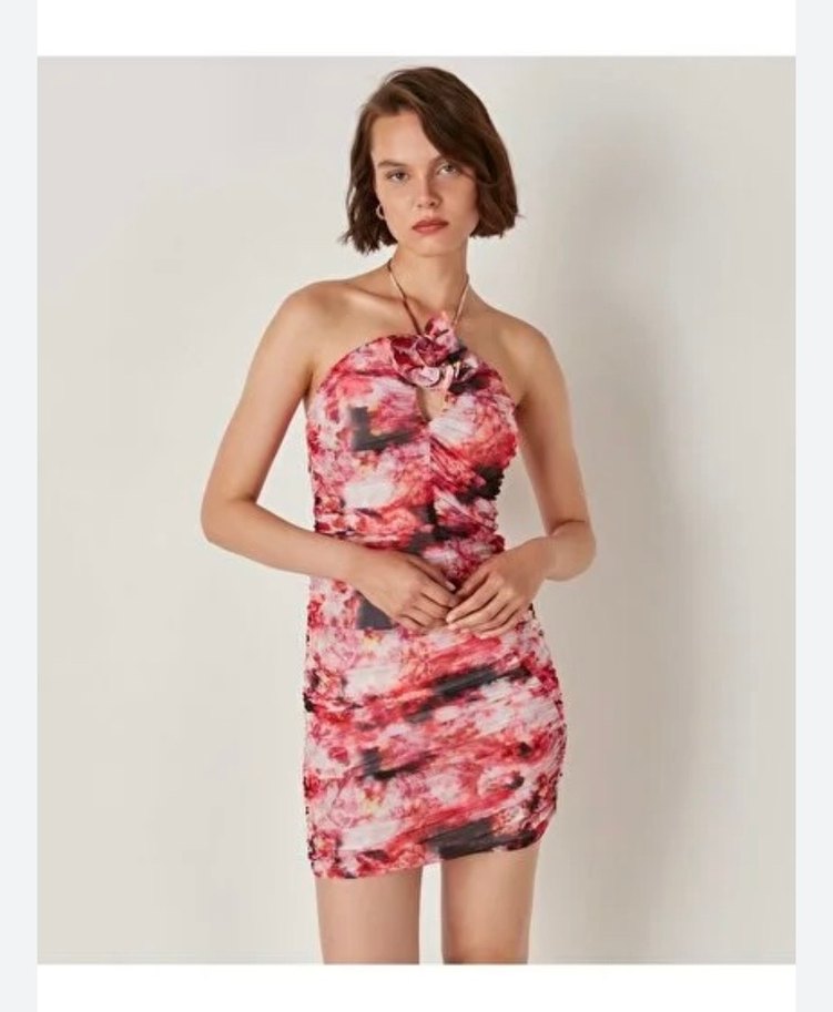 Pembe Drapeli Bağlamalı Elbise - Görsel 4