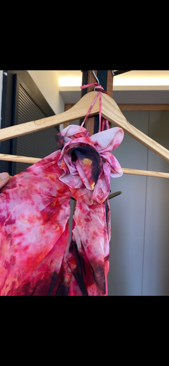 Pembe Drapeli Bağlamalı Elbise - Görsel 2