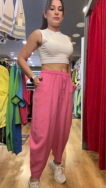Pembe Keten Pantolon