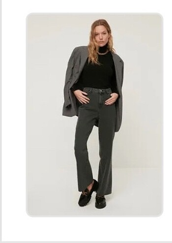 36 Beden Trendyol Milla Antrasit Wide Leg Jean