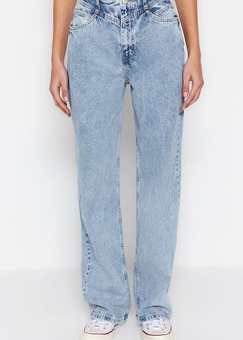 Trendyol & Milla Trendyolmilla Mavi Bel Detaylı Yüksek Bel 90s Wide Leg Jeans
