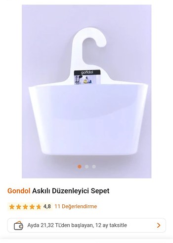 Diger Gondol Askılı Düzenleyici Sepet Beyaz