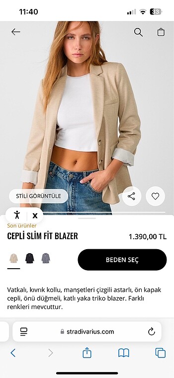 s Beden ten rengi Renk Stradivarius blazer