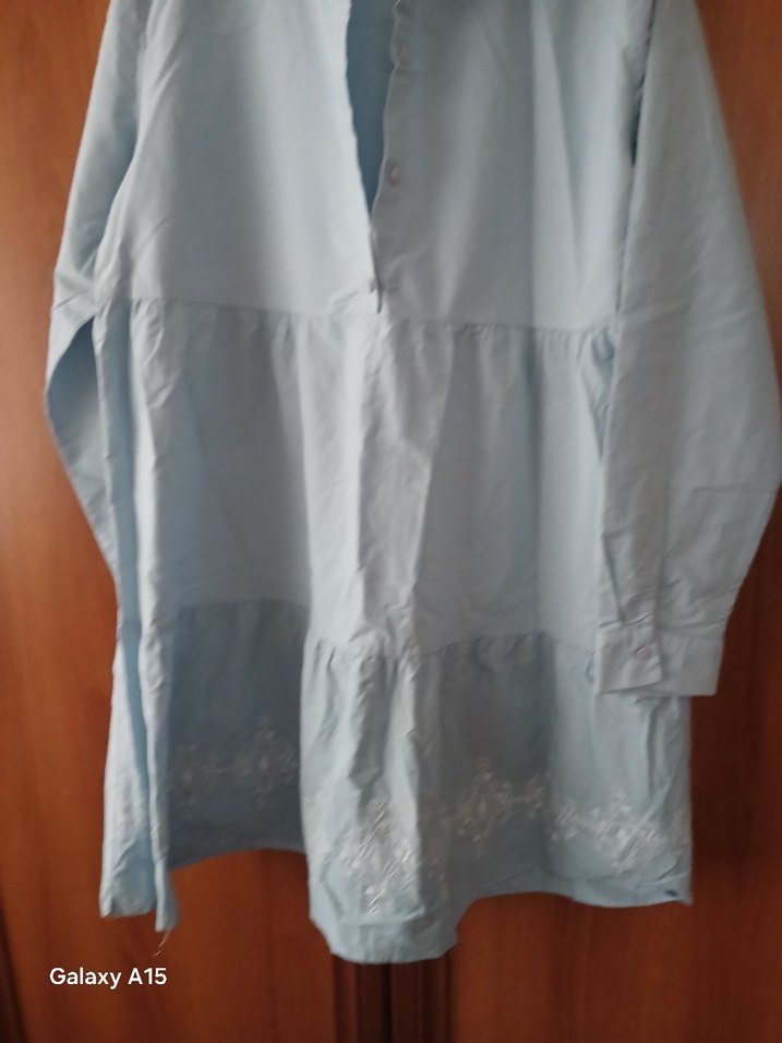 Mavi Keten Uzun Kollu  Tunik - Görsel 4