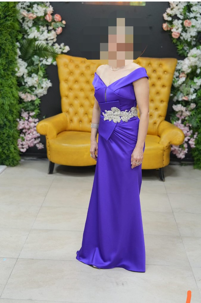 Mor Drapeli Uzun Abiye Elbise - Görsel 2