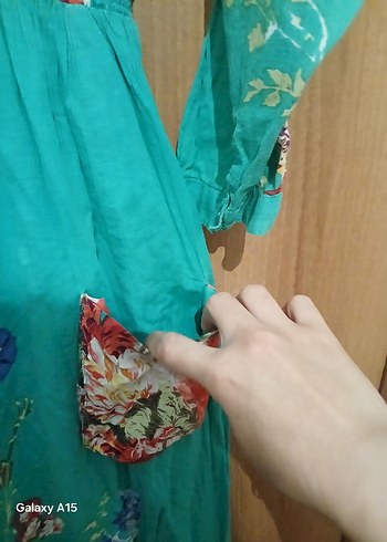 xl Beden turkuaz Renk Çiçek Desenli Uzun Turkuaz Bohem Elbise