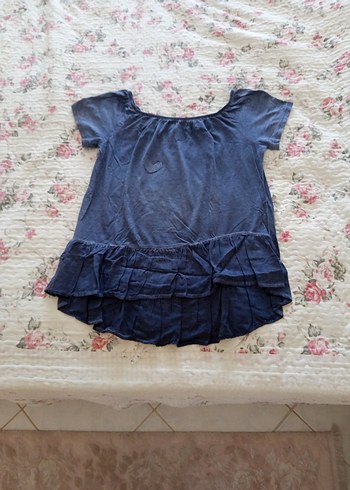 Lacivert Denim Volanlı Kadın Bluz