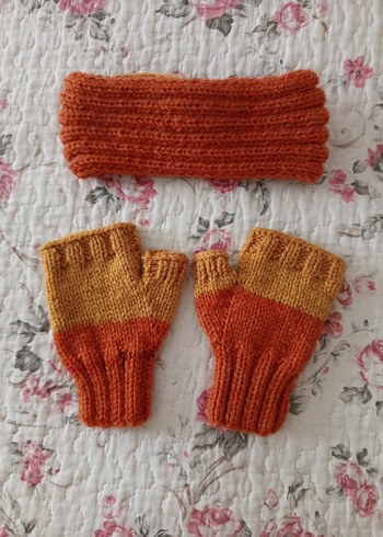 Turuncu Örgü Bohem Kadın Eldiven Bandana Takımı - Görsel 4