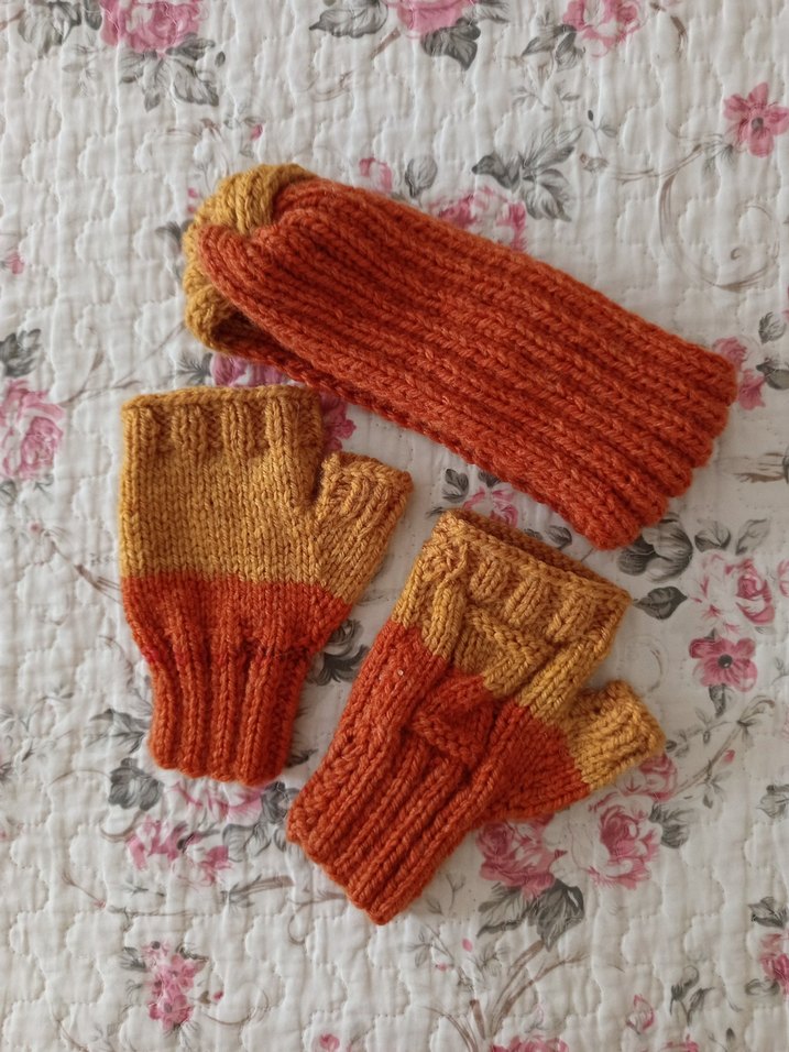Turuncu Örgü Bohem Kadın Eldiven Bandana Takımı - Görsel 3