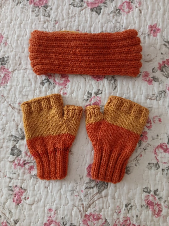 Turuncu Örgü Bohem Kadın Eldiven Bandana Takımı - Görsel 4