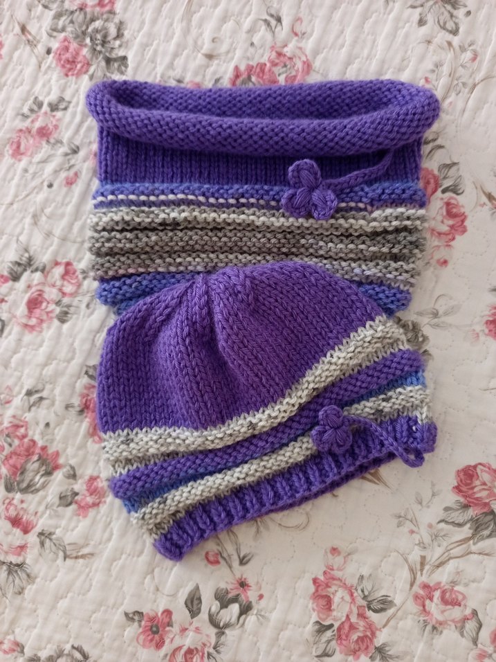 Mor ve Gri Örgü Kadın Bere ve Boyunluk Seti - Görsel 3