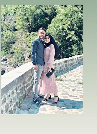 36 Beden pembe Renk Taş kemerli tül abiye