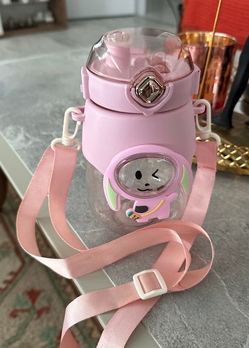 Pembe Çocuk Termos Şişesi Ayarlanabilir Askı - Görsel 3