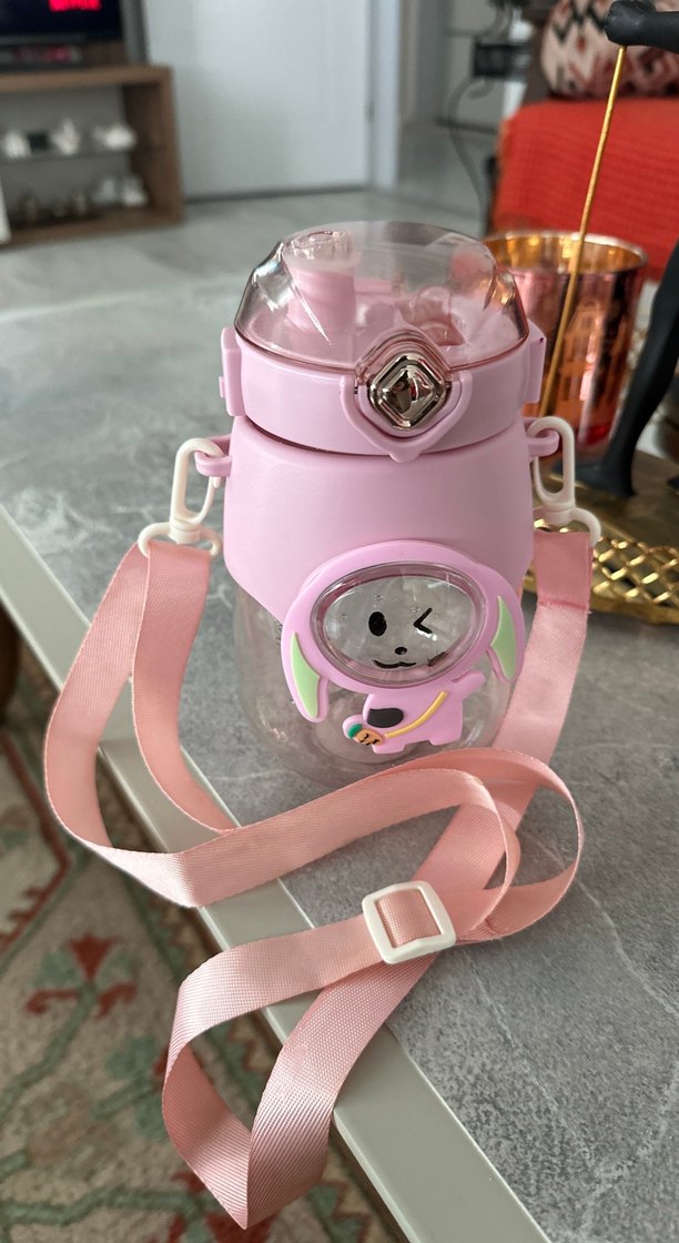 Pembe Çocuk Termos Şişesi Ayarlanabilir Askı - Görsel 3