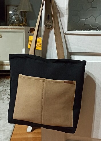 Beden Siyah Camel kumaş çanta