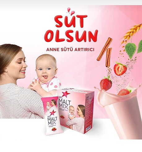 Malt mix anne sütü artırıcı çilekli toz içecek