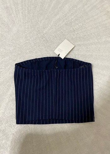 lacivert cizgili crop bluz - Görsel 2