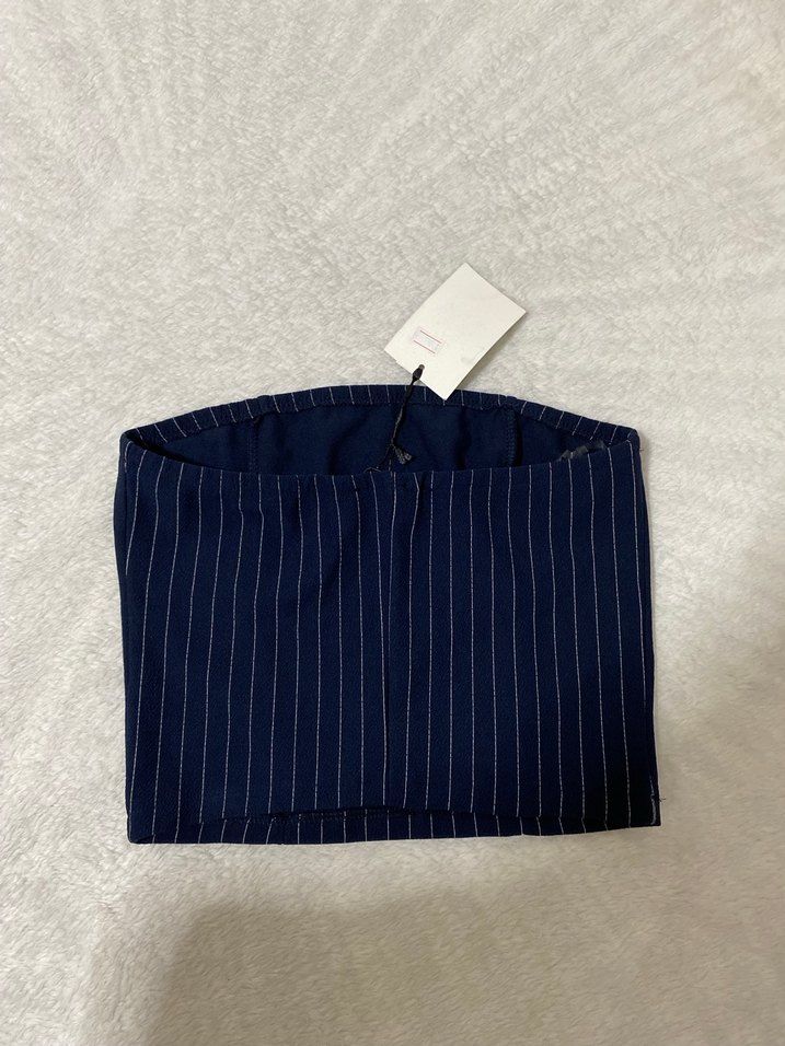 lacivert cizgili crop bluz - Görsel 2