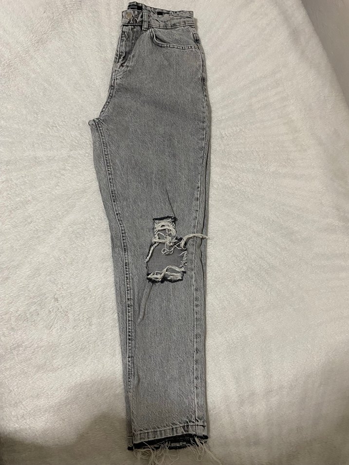 gri dizi yırtık mom jean - Görsel 2