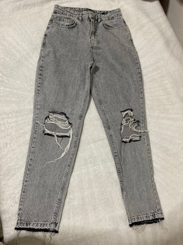 gri dizi yırtık mom jean - Görsel 3