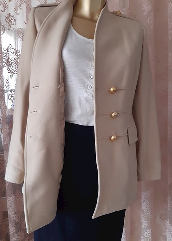 Etiketli bej kaşe ceket-blazer - Görsel 5