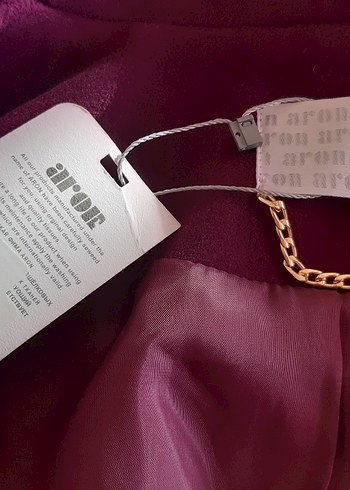 Etiketli şık düğmeli mürdüm kaban-manto - Görsel 7