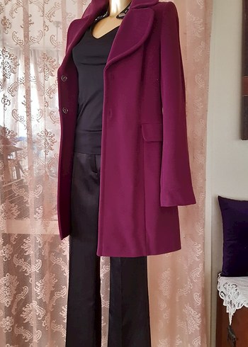 Etiketli şık düğmeli mürdüm kaban-manto - Görsel 5