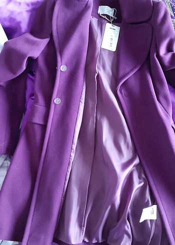 Etiketli şık düğmeli mürdüm kaban-manto - Görsel 8