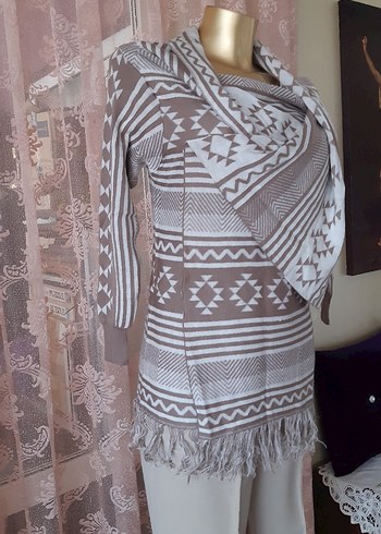 Bohem Tarz Uzun Etnik Desenli Kadın Hırka - Görsel 4