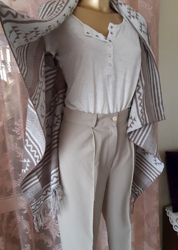 Bej Ayak altından geçmeli Kumaş Pantolon - Görsel 7