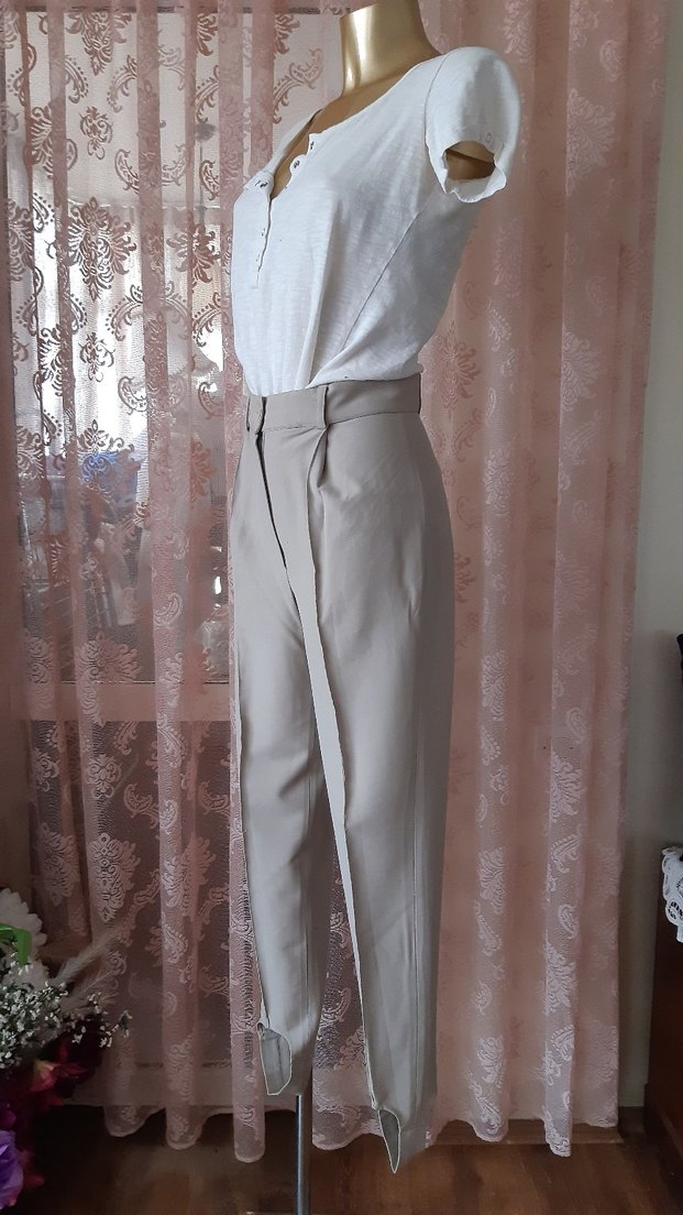 Bej Ayak altından geçmeli Kumaş Pantolon - Görsel 2