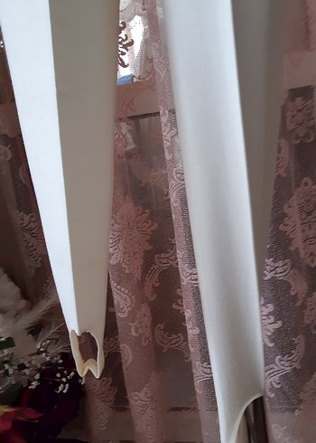 Krem ayak altından geçmeli likralı Kumaş Pantolon - Görsel 5