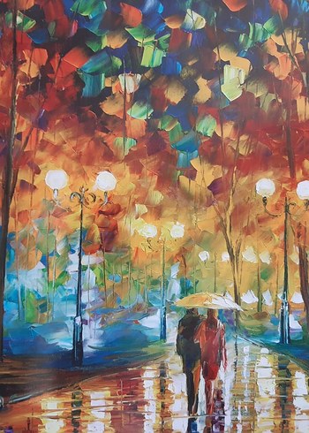 Yağmurda yürüyen çift Temalı Tablo büyük boy - Görsel 2