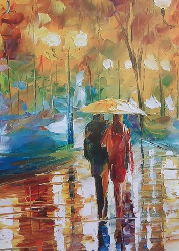 Yağmurda yürüyen çift Temalı Tablo büyük boy - Görsel 4