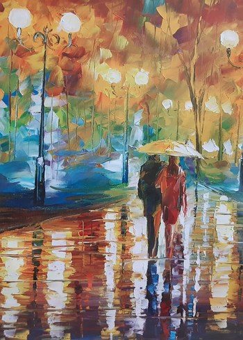 Yağmurda yürüyen çift Temalı Tablo büyük boy - Görsel 3
