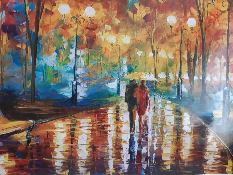 Yağmurda yürüyen çift Temalı Tablo büyük boy - Görsel 3