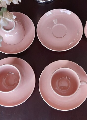 4lü pudra pembe çay-kahve fincan takımı