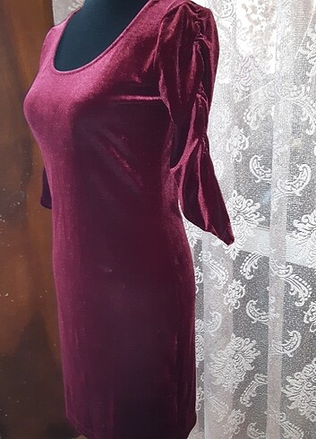 Giyilmemiş bordo likralı kadife elbise - Görsel 5