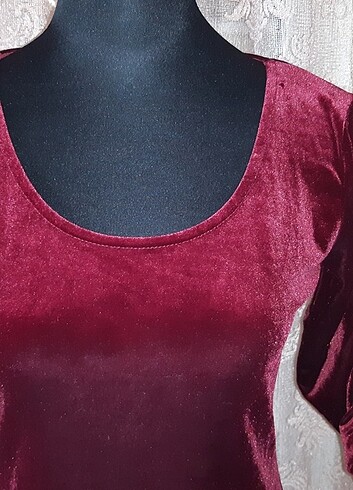 Giyilmemiş bordo likralı kadife elbise - Görsel 6