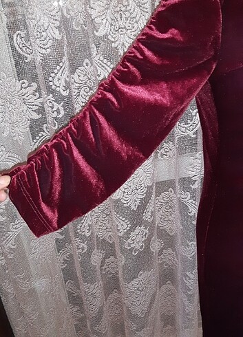 Giyilmemiş bordo likralı kadife elbise - Görsel 7