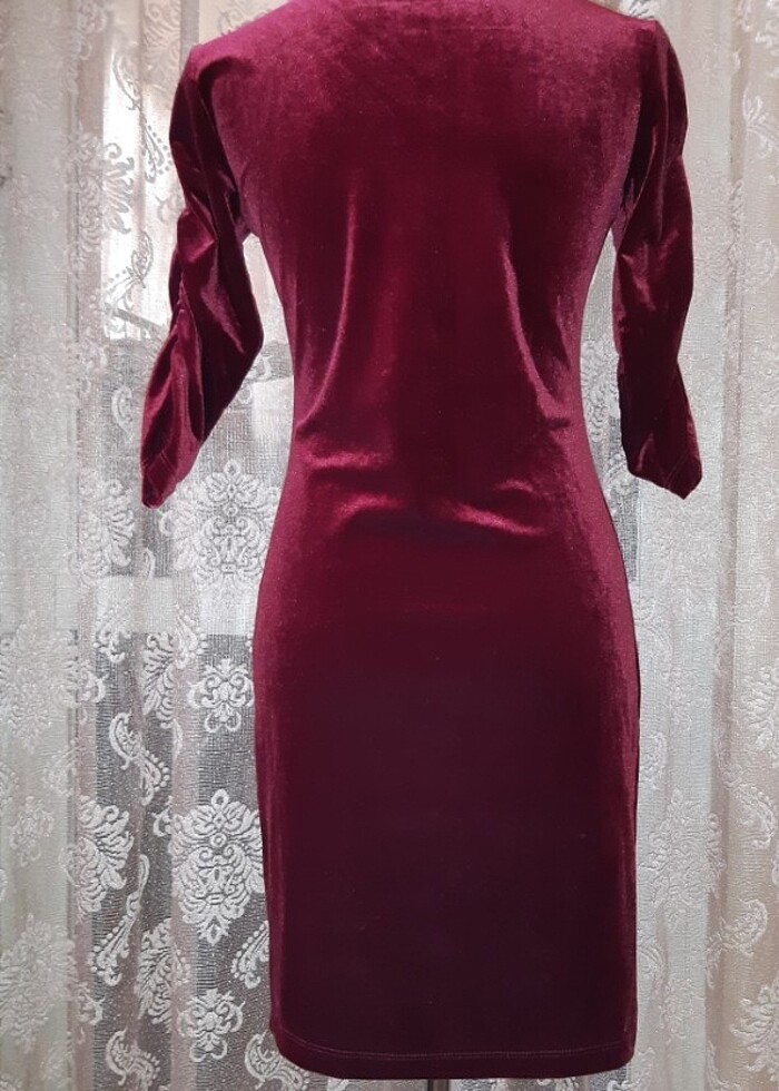 Giyilmemiş bordo likralı kadife elbise - Görsel 3