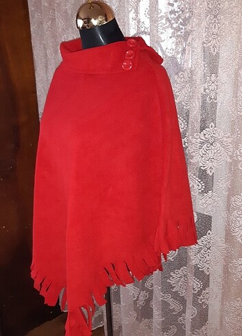 Kıpkırmızı Polar Panço - Görsel 2